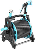 Manual Garden Hose Reel with 100 FT Water Hose & 10-Pattern Nozzle, Portable Wall Mount Reel for Outside, Anti-Kink Outdoor Storage Rack with Crank Handle 15M by Unknown