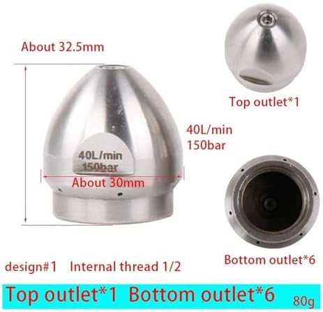 1/2 High Pressure Cleaning Machine Sewer Nozzles, Sewer Pipe Dredging Head Nozzle(40L 150bar-ds1) - Image 2