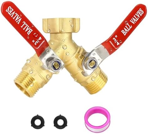 Garden Hose Splitter 2 Way, 3/4 Inch GHT Heavy Duty Water Brass Hose Y Spigot Splitter with Shutoff Valves,Outdoor Faucet Connector for Lawn, Irrigation & Washing by Unknown