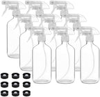 9 Pack Glass Spray Bottles, 16oz Empty Clear Boston Round Bottles Refillable Container with Trigger Sprayer for Cleaning Solutions, Essential Oils, Misting Plants by Suwimut