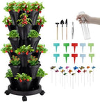 GameXcel Vertical Planter Tower - 6 Tier Stackable Garden Planters with Wheels and Garden Tool Set Plant Pots for Strawberry Herb Flower and Vegetable Indoor Outdoor Use Black by GameXcel