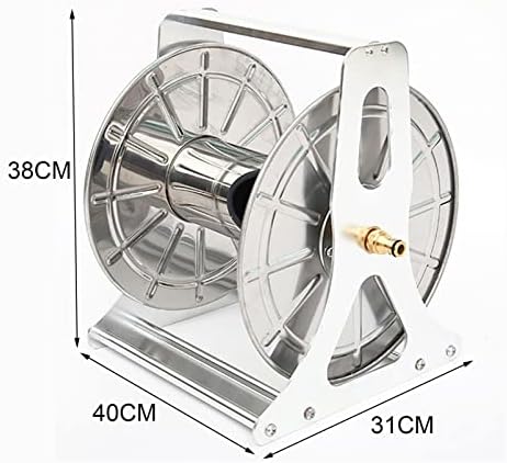 Garden Hose Holder Hose Reel Tool, Wall/Floor Mounted Water Hose Hanger, Retractable Hose Reel Butler Holder Hand Crank Swivel Bracket, Stainless Steel Organizer Water Hose Storage Stand - Image 2