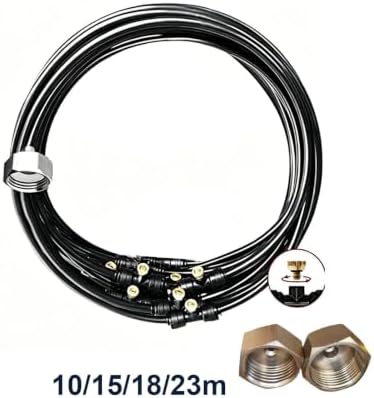 Greenhouse Mist Cooling Setup with Brass Nozzles and Black Tubing for Patio Borders, Plant Rows and Fan Wrap Use Line Brass Nozzle Mist Hose Fan - Image 2