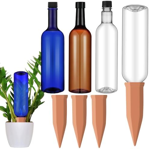 SiliFine 3 Sets Terracotta Watering Spikes,Blue Clear Brown and Terracotta by SiliFine