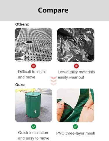 13-264 Gal Collapsible PVC Rain Barrels to Collect Rainwater from Gutter, Portable Rain Water Collection System Catcher Container Storage Tank with Spigot(Black,0.6x0.8m/225L/59.4gal) - Image 5