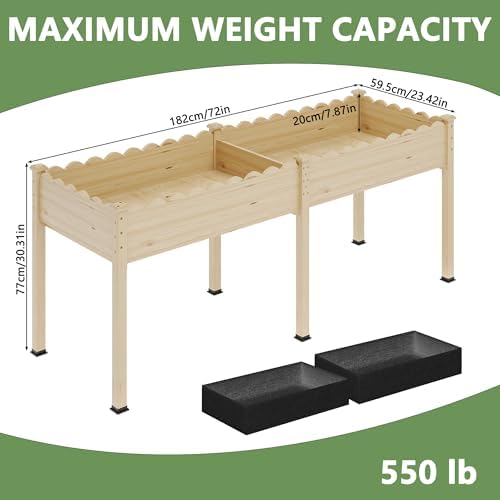 Raised Garden Bed with Legs, 72x24x30in Tall Wooden Elevated Planter Box with Liner for Flowers Vegetables Herbs, Wavy Profile Outdoor Raised Bed for Balcony/Patio/Backyard - Image 3