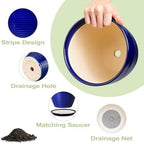 Ceramic Planter Pot - 10 Inch Plant Pot Indoor with Drainage Hole and Saucer Round Planter Large Modern Decorative Flower Pot Outdoor Garden Pot Blue - Image 5