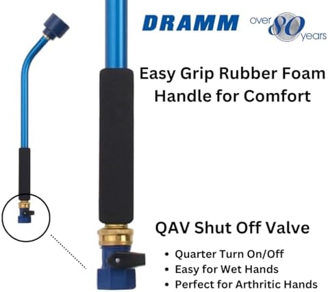 Dramm Sunrise Soft Rain Watering Spray Wand – 30” Long, Blue – Gentle Full-Flow Spray with Shut-Off Valve & 8” Foam Grip – Lightweight & Durable for Gardens, Hanging Baskets & Planters - Image 4
