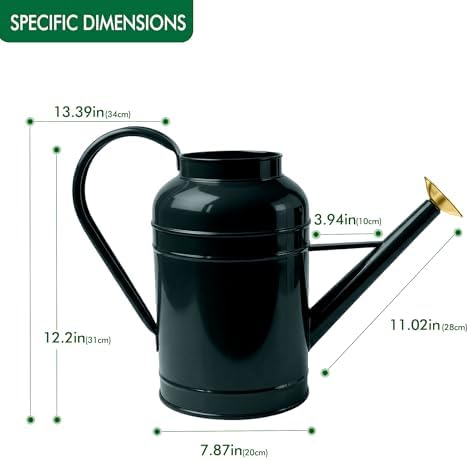 2.3 Gallon Dark Green Metal Watering Can, Galvanized Watering Can for Outdoor Indoor Plants, Large Water Can for Plants and Garden Flower, Golden - Image 2