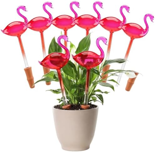 6 Pcs Non-Clogging Plant Watering Globes, Slow Release Flamingo Gradient Hot Pink Self Watering Planter Insert, Automatic Glass Waterer Bulbs for Indoor & Outdoor Plants by Unknown