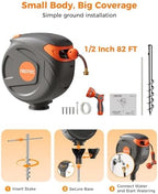 82 ft 1/2 Inch Retractable Garden Hose Reel Ground-Mounted Freestanding - Image 3