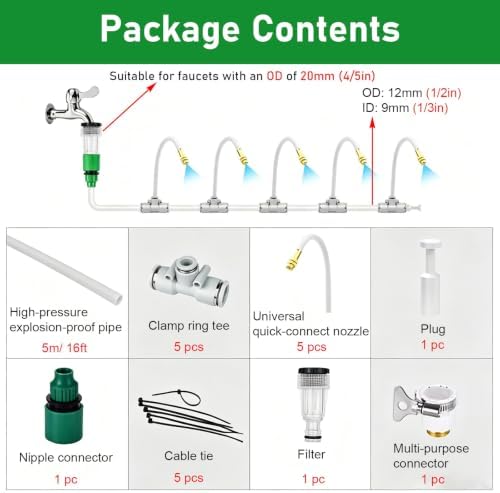 Misting System for Plants Outdoor, Atomizing Misters Kit with Brass Nozzles for Backyard/Flower Bed/Factories, Adjustable Mister Sprinkler System Set - Image 2