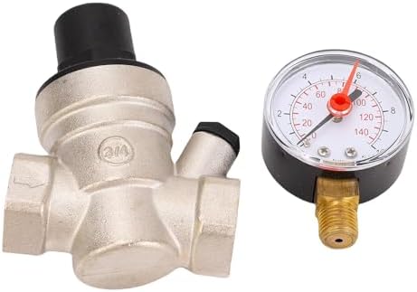 Adjustable Water Pressure Regulator with Meter Brass RV Pressure Reducer for Gardens Plumbing Systems RVs Travel Trailers (DN20) by Eujgoov