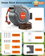 5/8 Inch 115FT Retractable Garden Hose Reel,Wall Mounted Retractable Hose Reel with 9-Pattern Nozzle, 180° Swivel Auto Rewind, Any Length Lock Water Hose Reel for Yard Garden Car Washing - Image 4