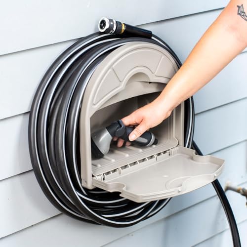 Vego Garden Hose Hanger Hangout with 115 ft of 5/8" Capacity And Enclosed Storage Compartment (Cloud Grey) - Image 4
