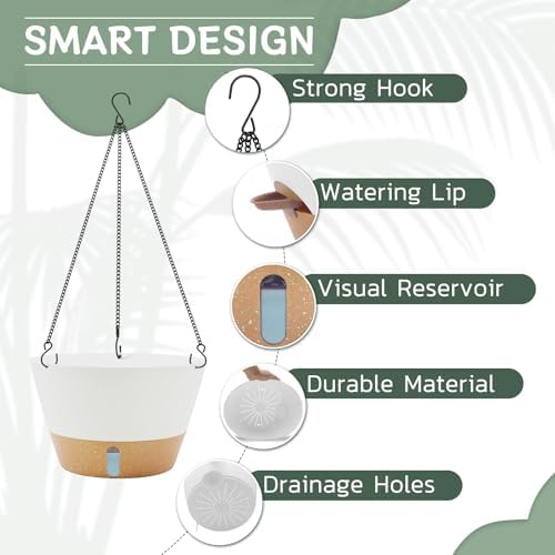 ZMTECH Large 12Inch Self Watering Hanging Planter, Water Window & Chain - Image 3