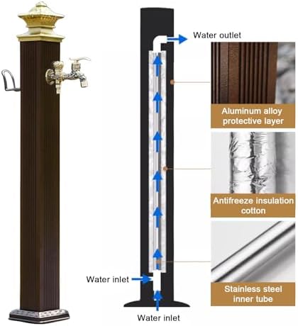 Aluminum Alloy Outdoor Faucet, Vertical Garden Water Column, Freestanding Garden Hose Holder for Irrigation, Car Washing, Watering Flowers(114cm/44.9in) - Image 3