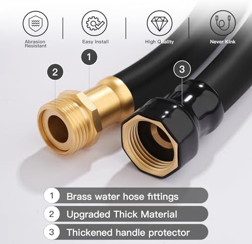 Garden Hose 5/8"x 25ft Brass Rubber Heavy Duty Water Hose 600 PSI Black - Image 3