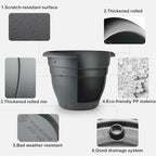 RooTrimmer 3 Pack Large 16 Inch Plastic Plant Pots for Outdoor Plants,Durable & Lightweight Flower Pots with Drainage Holes,Weather-Resistant Large Planters for Patio Garden(Gray) - Image 3