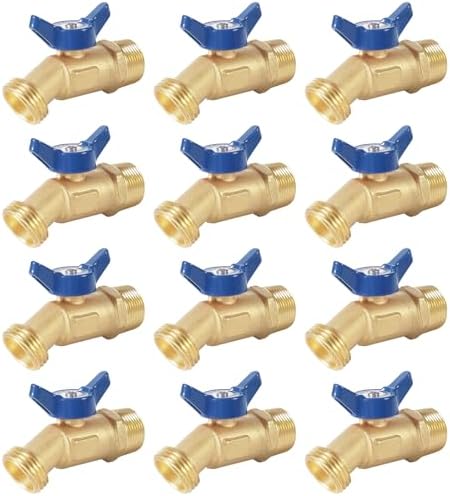 12 Pack Hose Bibb Brass Water Spigot, 3/4" Male NPT Inlet x 3/4" Male GHT Threaded Garden Hose Outlet Connector, 1/4-Turn Sillcock Hose Bibb Valve (3/4" x 3/4", Blue) by Ohiyoo