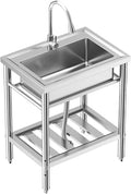 28"x20"x34" Stainless Steel Utility Sink, Freestanding Single Bowl with Hot & Cold Water Faucet, Commercial Kitchen Laundry Bathroom Garage Garden Sink by Unknown