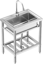 28"x20"x34" Stainless Steel Utility Sink, Freestanding Single Bowl with Hot & Cold Water Faucet, Commercial Kitchen Laundry Bathroom Garage Garden Sink by Unknown