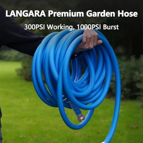 Heavy Duty Premium Garden Hose 90ft x 5/8", 300PSI Working, 1000PSI Burst, Hybrid Rubber Water Hose with Transparent Swivel Handle - Hot/Cold Water - Five Layered Braiding with Brass fittings (Blue) - Image 6