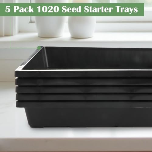 RooTrimmer 1020 Nursery Pot Trays 5 Pack, Plastic Flat Seed Starter Tray, Reusable Seedling Starting Tray for Holding and Carrying Plant Pots (Black) - Image 3