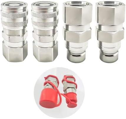 3/4" SAE Thread Flat Face Hydraulic Quick Connect Coupler Set Fit for Skid Steer,1/2" Body Heavy-Duty Carbon Steel Coupling with Dust Cap(4pcs) by LOSTAR