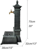 Outdoor Water Column with Brass Faucet, Cast Iron Freestanding Garden Faucet with Decorative Drainage Base for Watering, Rinsing - Image 2