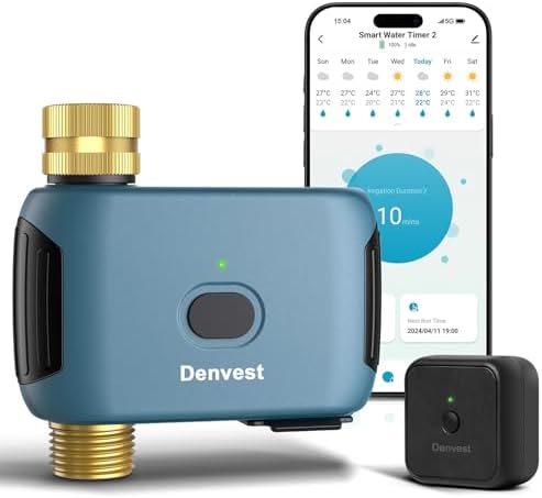 WiFi Water Timer with Brass Inlet & Outlet, Smart Sprinkler Timer for Garden Hose Faucet, WiFi Hose Timers with Up to 20 Watering Plans, APP & Voice Control, Compatible with Alexa (2.4GHz Only) by Denvest