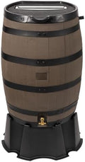 RTS Home Accents Premium 55-Gallon Rain Barrel with Removable Lid, Flat Back Rain Water Collection Barrel, Stand Included, Woodgrain with Black Stripes by RTS+Home+Accents