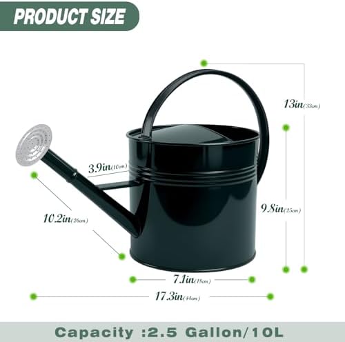 2.5 Gallon Dark Green Metal Watering Can Primary Colors Nozzle for Plants and Garden with Removable Spout, Made of Galvanized Iron - Image 2