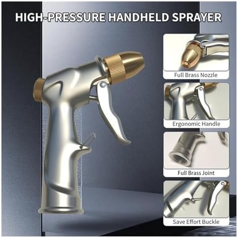 High Pressure Water Spray Sprayer, Heavy-Duty Metal Garden Hose Nozzle With Brass Connector For Plants And Lawn Cleaning Nozzles - Image 3