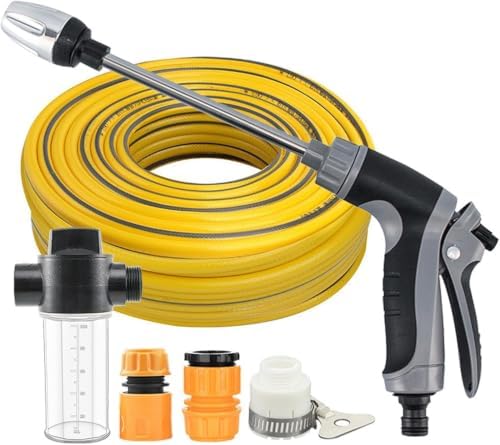 Power Blas Plus Pressure Washer, Adjustable High-Pressure Hose Nozzle for Car Washing, Garden Watering and Outdoor Cleaning, Foam Cannon + Plastic 3-Way Connector + 15m Round Hose by Unknown