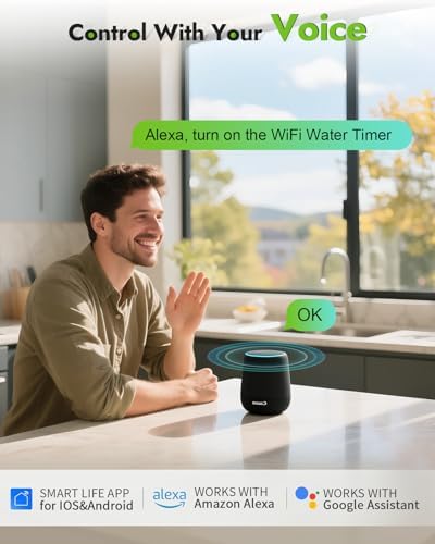 Insoma WiFi Hose Timer - Brass Inlet & Outlet, Voice/App Control Sprinkler Timers with Rain Delay/Manual/Auto Mode, Smart Water Timer for Garden/Lawn/Yard Work with Alexa & Google Home, Energy Saving - Image 4