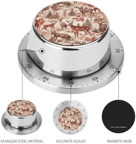 Mechanical Kitchen Timers for Cooking,Animal Wilderness Bear Deer Printed 60 Minute Magnetic Countdown Timer,Cute Cooking Timers with Alarm,Stainless Steel Time Timer Manual No Batteries Required - Image 3