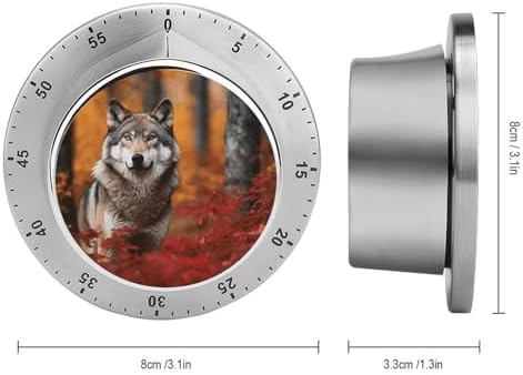 Mechanical Kitchen Timers for Cooking,Autumn Animals Wolf Printed 60 Minute Magnetic Countdown Timer,Cute Cooking Timers with Alarm,Stainless Steel Time Timer Manual No Batteries Required - Image 2