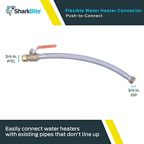 SharkBite 3/4 Inch Ball Valve x 3/4 Inch FIP x 18 Inch Stainless Steel Flexible Water Heater Connector, Push to Connect Brass Plumbing Fitting, PEX Pipe, Copper, CPVC, PE-RT, HDPE, U3088FLEX18BVLF - Image 2