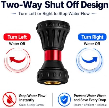 Garden Hose Nozzle 2 Pack Fireman Style, Heavy Duty Water Hose Nozzle with Two-Way Shut Off Control, Adjustable Spray Patterns for Gardening, Car Wash and Outdoor Cleaning, 3/4" GHT Connection - Image 2
