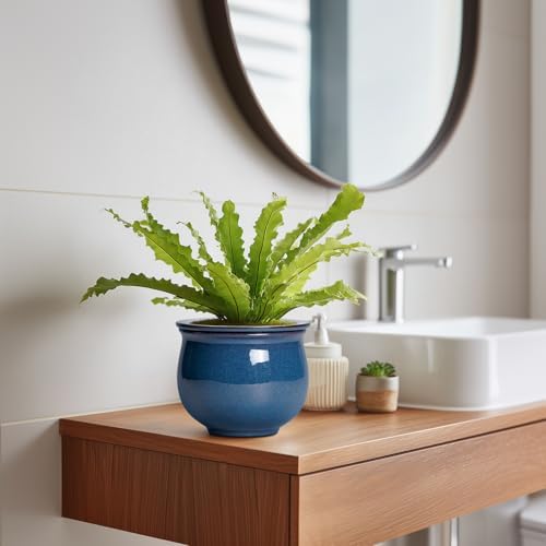 African Violet Pots, 6 Inch Ceramic Easy Self Watering Pots for Indoor Plant, Round Self Watering Planter with Absorbent Inner Pot, Ceramic Flower Pot, Room Decor, Plant Lover Gift, Retro Blue - Image 5