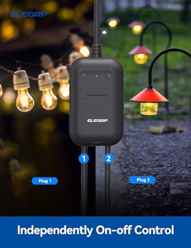 ELEGRP PQR20 Outdoor Smart Plug Waterproof IP66, WiFi Plug with 2 Individually Sockets, Compatible with Alexa & Google Assistant, Smart Outdoor Outlet for String Lights, UL Certified, 1 Pack, Black - Image 6