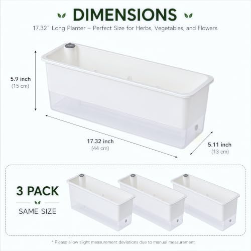 FAMZ Self Watering Pots for Indoor Plants, 3 Pack 17-Inch Long Rectangular Planter Boxes with Clear Reservoir for Herbs, Vegetables, Flowers and Succulents, White - Image 5