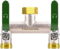 2 Way Hose Splitter, 3/4" GHT Brass Garden Hose Splitter (Green) by Yayamz