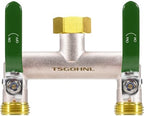 2 Way Hose Splitter, 3/4" GHT Brass Garden Hose Splitter (Green) by Yayamz