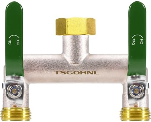 2 Way Hose Splitter, 3/4" GHT Brass Garden Hose Splitter (Green) by Yayamz