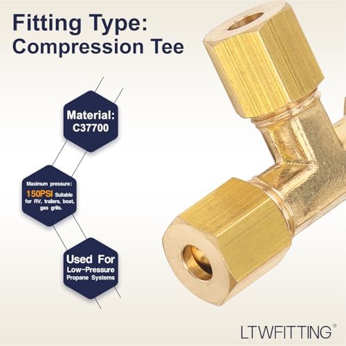 LTWFITTING 3/16-Inch OD Compression Tee,Brass Compression Fitting(Pack of 25) - Image 3
