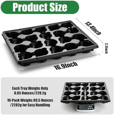RooTrimmer 20 Cell Plant Trays for Carrying 3 inch Round Nursery Pots, Sturdy Plastic Trays Suitable for Holding 200 pcs Peat Pots (10 Packs - Trays Only, Pots Not Included) - Image 2