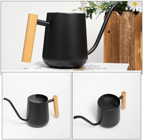 Watering Can Black Stainless Steel 1000ml with Wooden Handle - Image 6