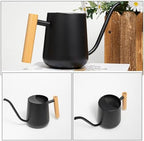 Watering Can Black Stainless Steel 1000ml with Wooden Handle - Image 6